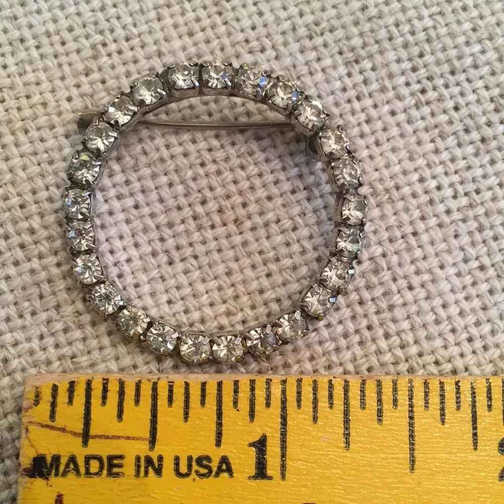 Set of 3 Rhinestone Pins Floral & Round Circle